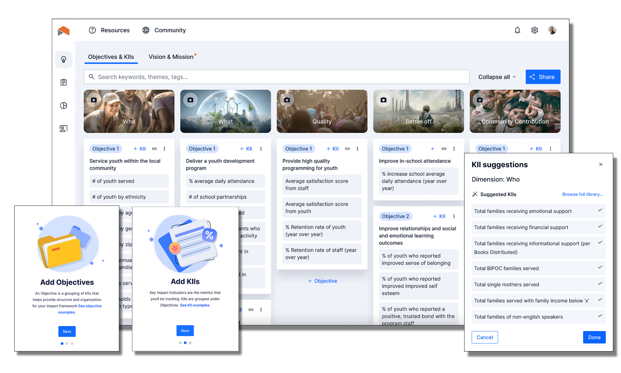 An example of a completed Impact Framework in the UpMetrics platform