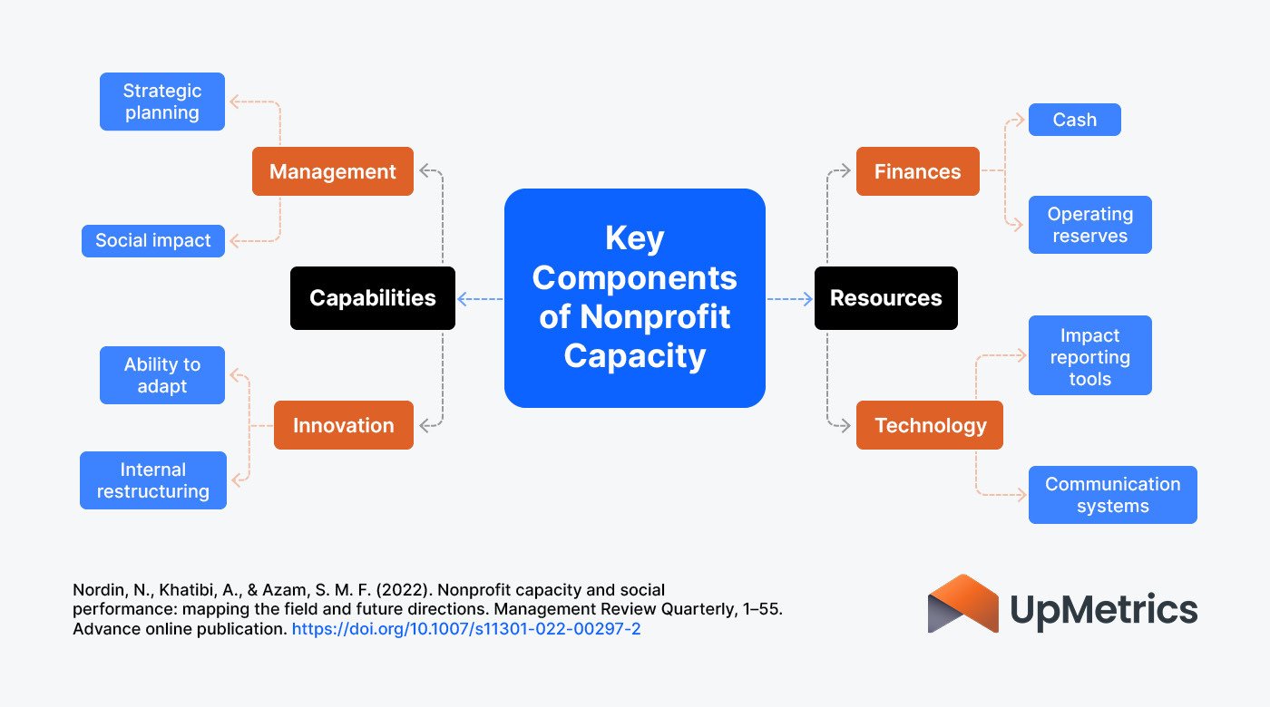 The elements of nonprofit capacity, listed in the text below.
