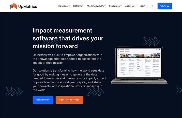 Screenshot of the UpMetrics website homepage