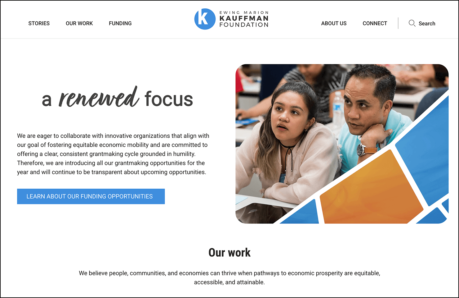 Screenshot of the Kauffman Foundation website