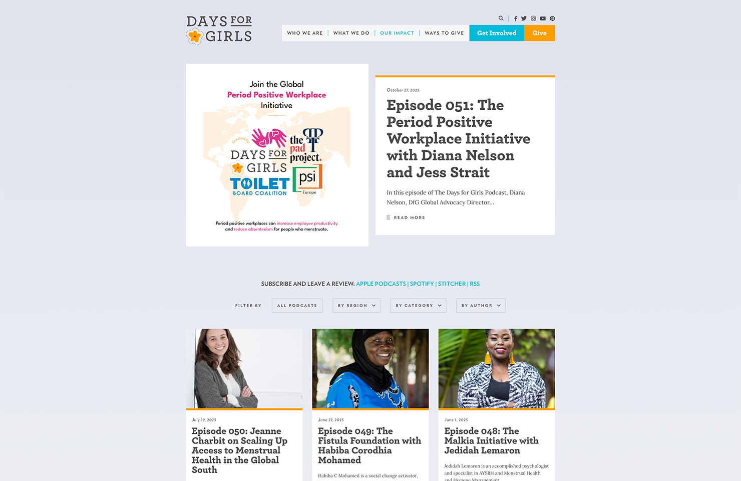 Screenshot of the Days for Girls podcast web page